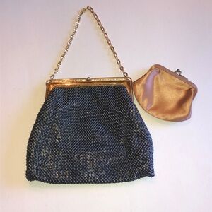 Whiting & Davis Vintage Black Mesh Evening Bag with Gold Chain